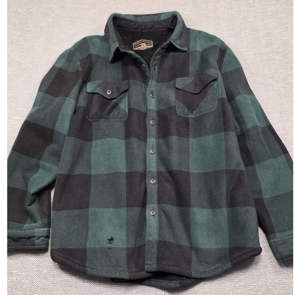 Freedom Foundry Mens XXL Green Black Buffalo Plaid Sherpa‎ Lined Fleece Shacket